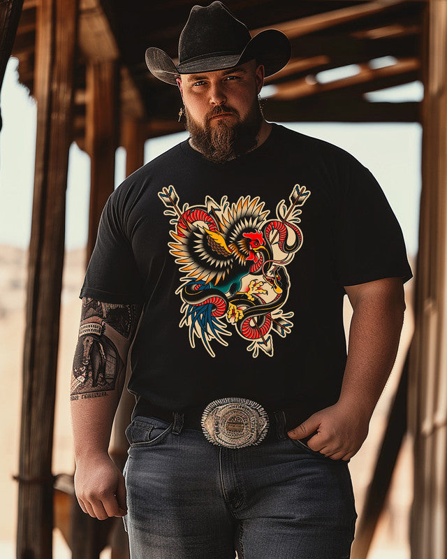 Men's Battle Royale Print Plus Size Short Sleeve T-shirt ,Tattoo Artist