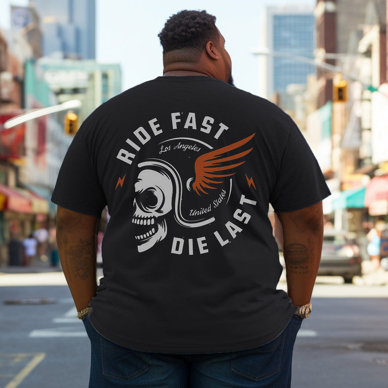 Men's RIDE FAST DIE LAST Crazy Skull With A Wings Helmet Print Plus Size T-Shirt & Short