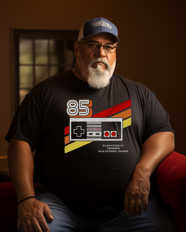 Men's 85' Nintendo Entertainment System Player NES Controller Printed Plus Size T-shirt  ， Grandpa shirt