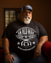 Men's "Never Underestimate An Old Man With A Motorcycle"  Print Plus Size T-shirt  ， Grandpa shirt