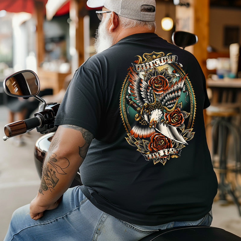 Men's Old School American Traditional Eagle Rose Dagger Tattoo Design Plus Size T-Shirt & Short