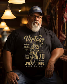 Men's Funny VINTAGE Biker 70 year Old motorcycle Print Plus Size T-shirt