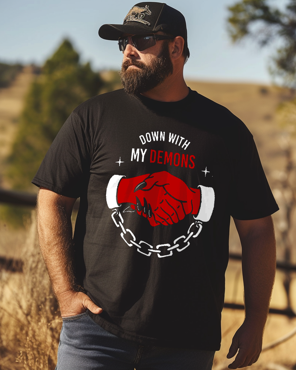 Down With My Demons T-Shirt Creative Men Plus Size Oversize T-shirt for Big & Tall Man