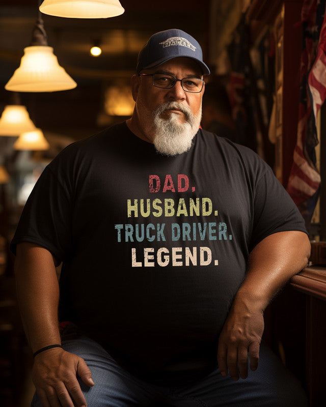 Men's Funny Semi Truck Driver Dad Husband Legend Design Truckers Print Plus Size T-shirt