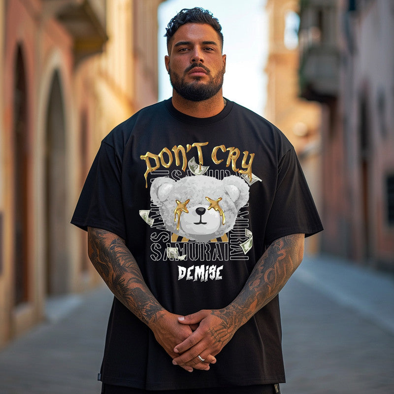 Men's Don't Cry Teddy Bear Pattern Plus Size T-Shirt & Short