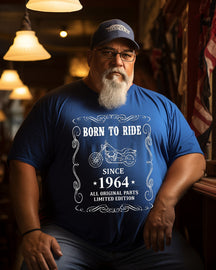 Men's Vintage Born To Ride Print Plus Size T-shirt ,Grandpa Shirt, Birthday Shirt, Motorcycle Shirt