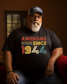 Men's "Awesome Since October 1944" Print Plus Size T-shirt  ， Grandpa shirt