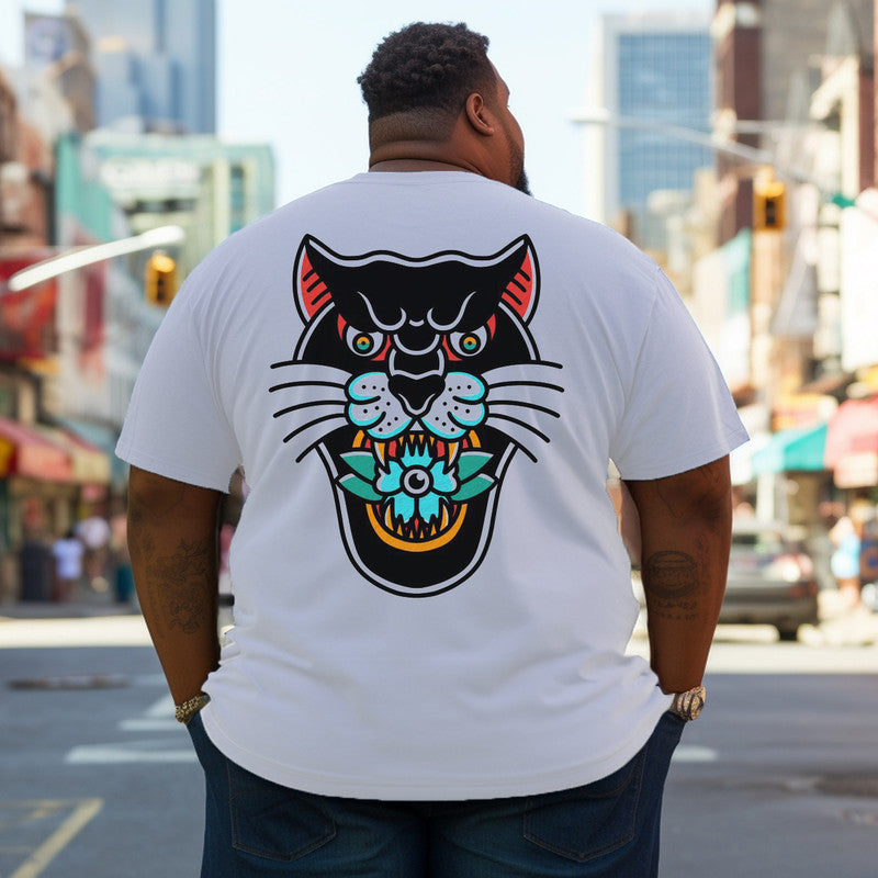 Men's Traditional Tattoo Style Black Panther Plus Size T-Shirt & Short