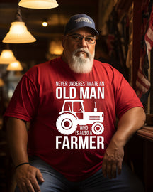 Men's" Never underestimate an old man " Letter Graphic Agricultural truck Print  Plus Size T-shirt