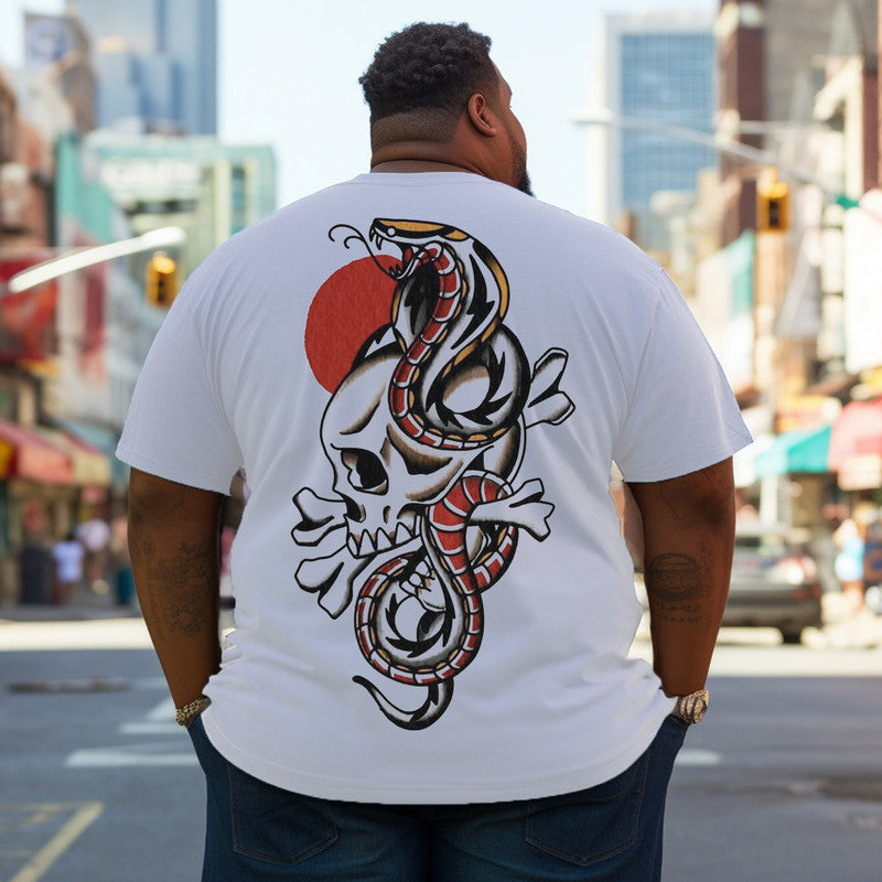 Men's Traditional Tattoo Style Skeleton Snake Plus Size T-Shirt & Short