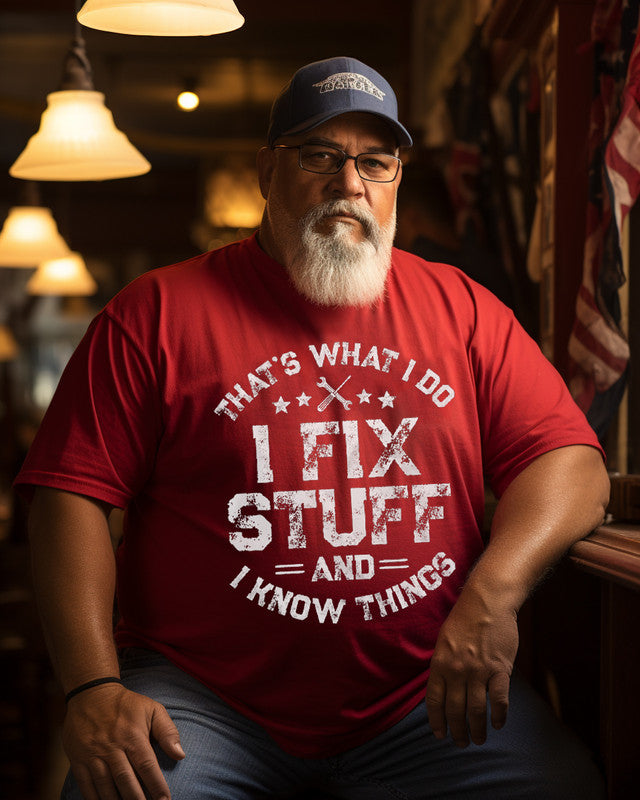 Men's" I Fix Stuff" Letter Graphic Funny Print  Plus Size T-shirt