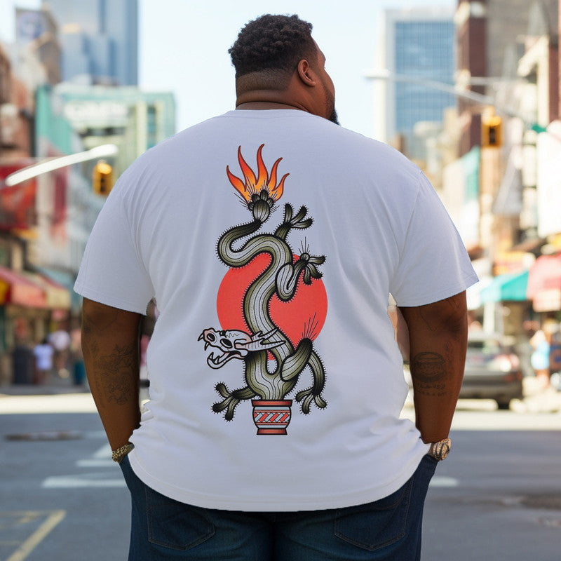 Men's Dragon-Shaped Cactus Plus Size T-Shirt & Short