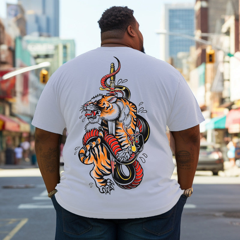 Men's Traditional Tattoo Design Snake vs Tiger Plus Size T-Shirt & Short