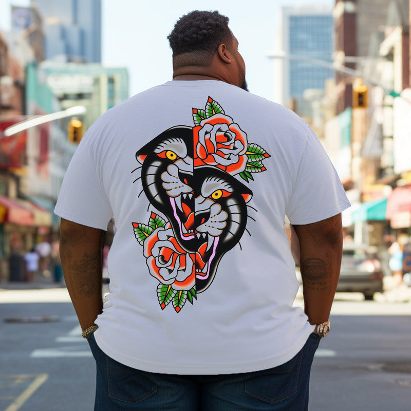 Men's Traditional Tattoo Design Patchwork Panther Plus Size T-Shirt & Short