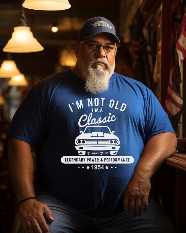 Men's "Im A Classic Car"Print Plus Size T-shirt ,Grandpa Shirt, 70th Birthday T-Shirt