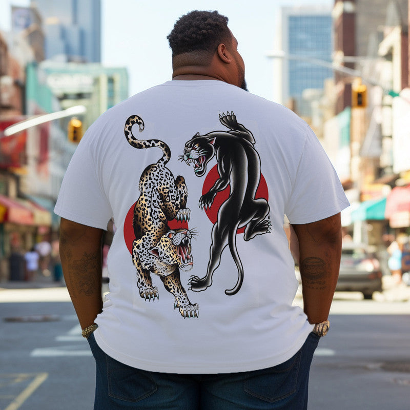 Men's Traditional Tattoo Design Leopard  vs Black Panther Plus Size T-Shirt & Short