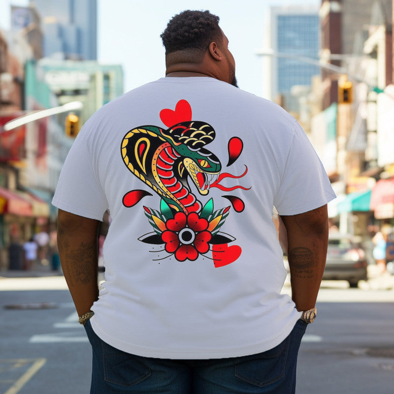 Men's Traditional Tattoo Design Snake With Love Plus Size T-Shirt & Short
