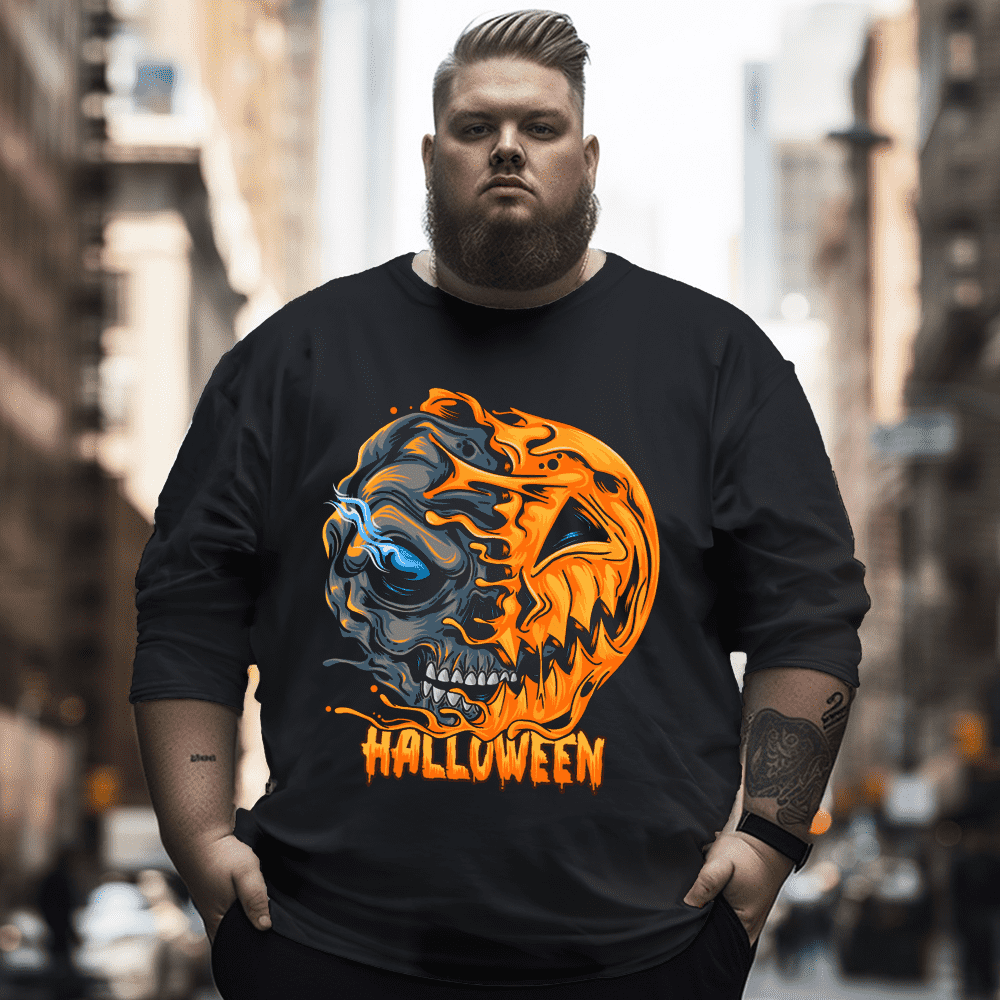 Halloween Pumpkin Skull Man's Plus Size T-Shirt