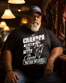 Men's Motorcycle Grandpa The Man The Myth The Legend The Bad Influence Print Plus Size T-shirt