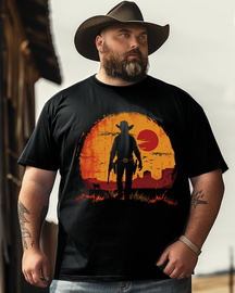 Men's Western Sunset Print Plus Size T-shirt