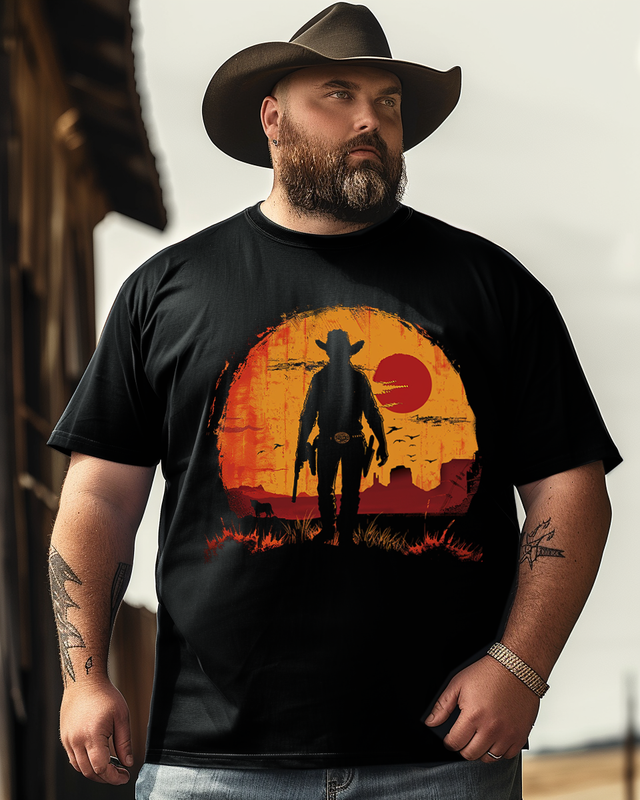 Men's Western Sunset Print Plus Size T-shirt