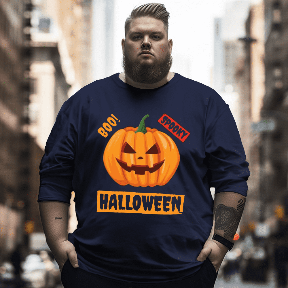 Boo! Spooky Halloween Pumpkin Face Plus Size Long Sleeve T-Shirt