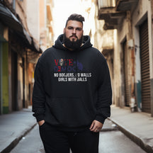No Borders No Walls Abstract Letters Printed  Men's Plus Size Hoodie