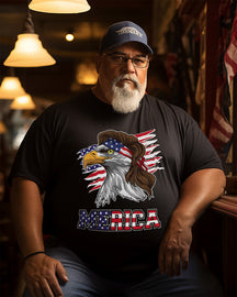Men's American Flag and Veteran Eagle Plus Size T-shirt