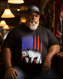 Men's Bear America Flag USA Plus Size T-shirt