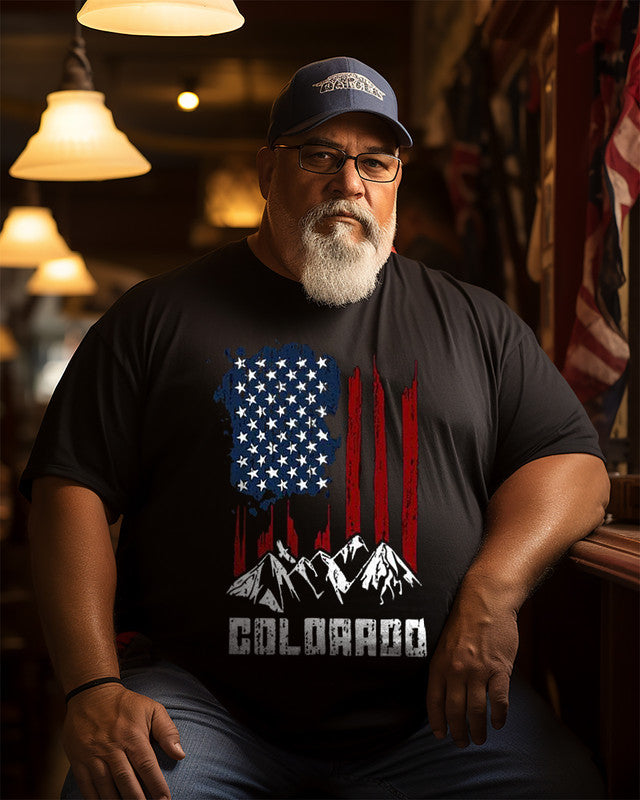 Men's Colorado Mountains Us Flag Plus Size T-shirt