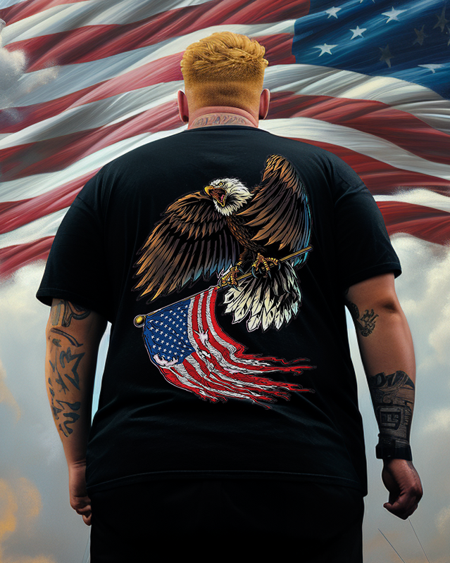 Men's Eagle With Flag Pole Plus Size T-Shirt & Short