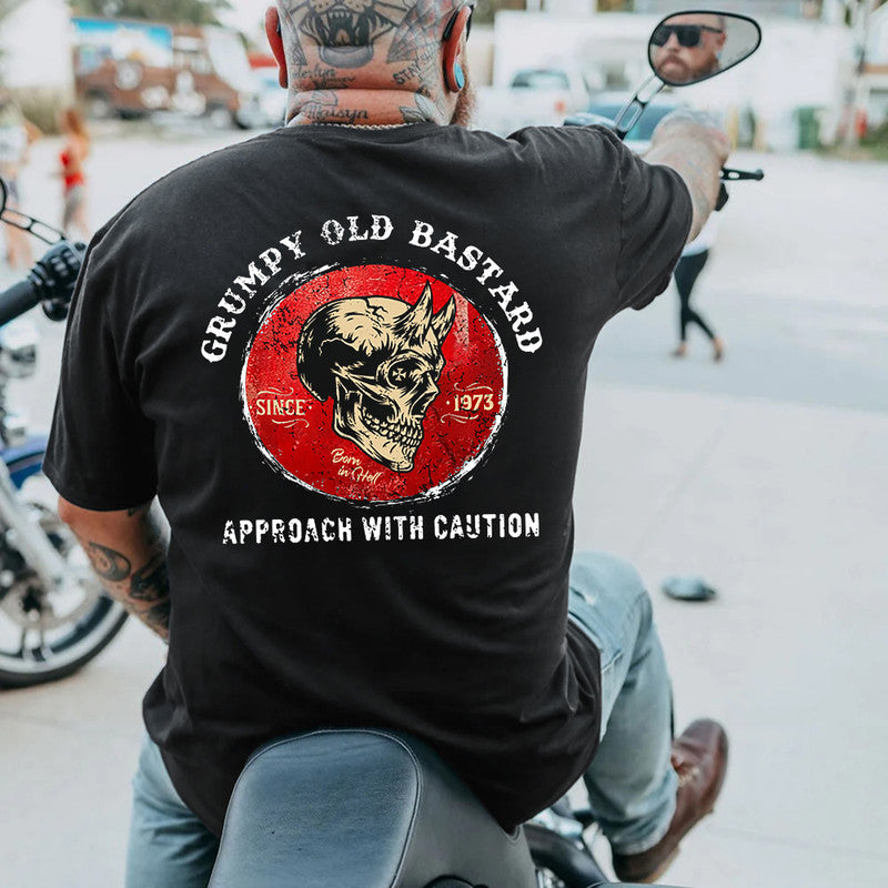 Men's Grumpy Old Bastard Approach With Caution Print Plus Size T-Shirt & Short