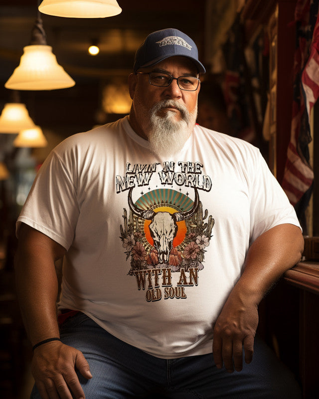 Men's Livin' In the New World with an Old Soul Plus Size T-shirt