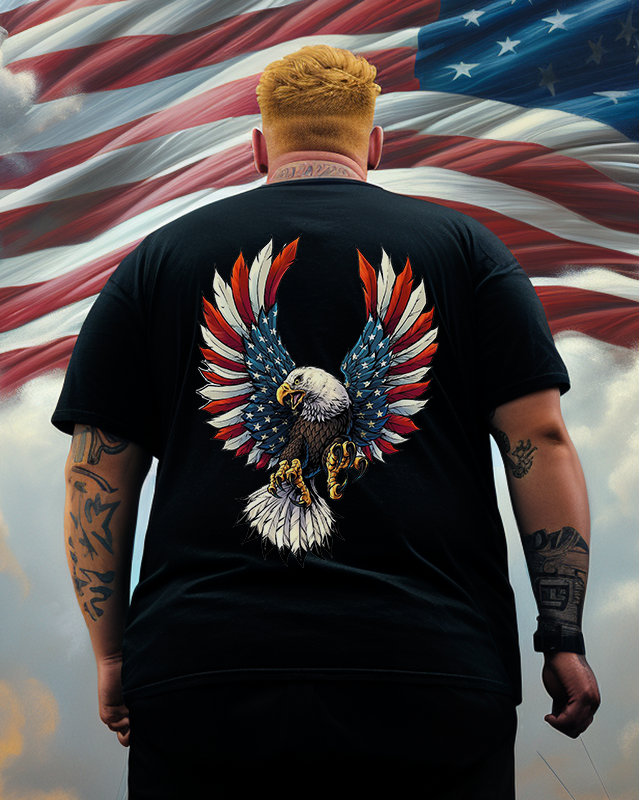 Men's Screaming American Flag Bald Eagle with Black Tips Plus Size T-Shirt & Short