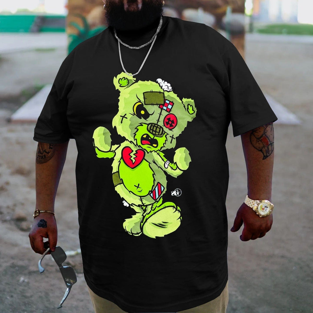 Bear's Heart Broken, Creative Men Plus Size Oversize T-shirt for Big & Tall Man