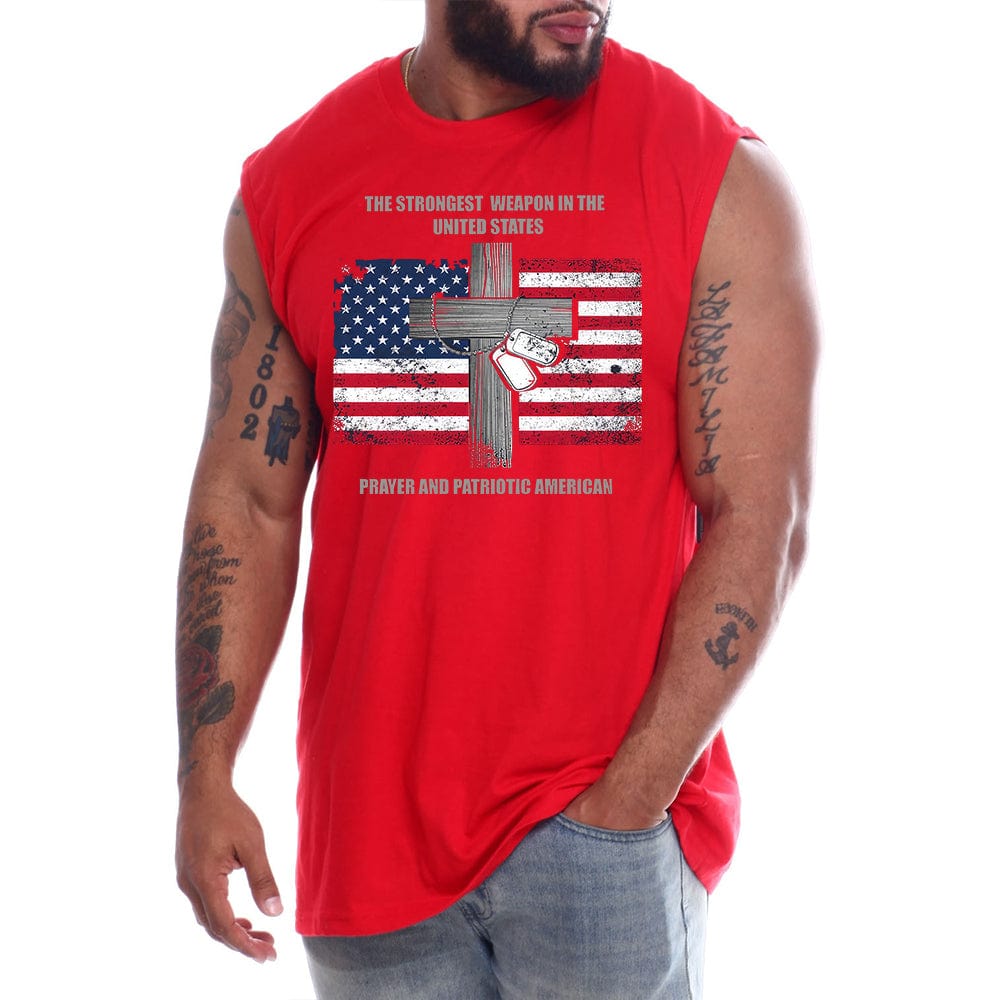 The Strongest Weapon In United States Prayer And American Patriotic Mens Sleeveless Tee
