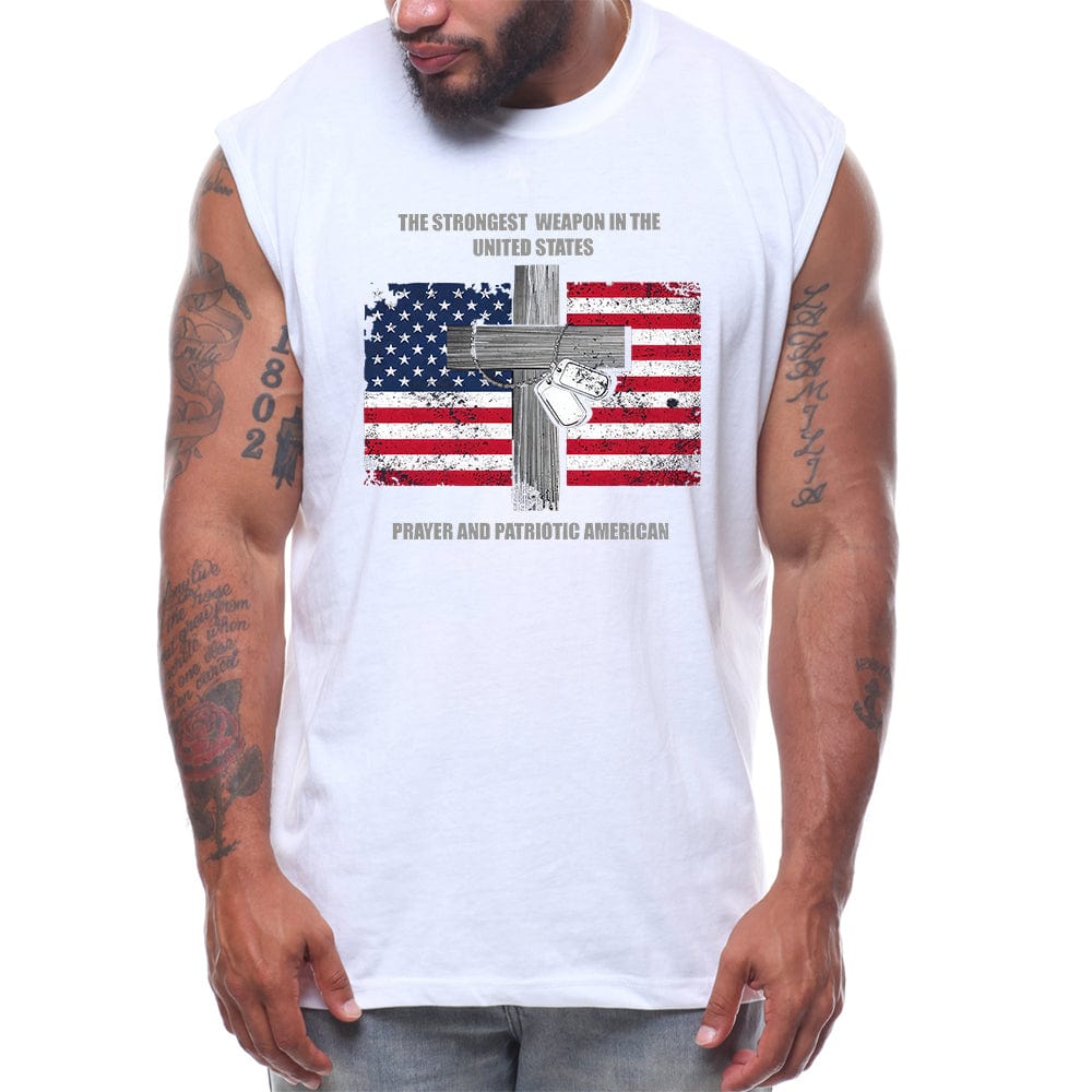 The Strongest Weapon In United States Prayer And American Patriotic Mens Sleeveless Tee