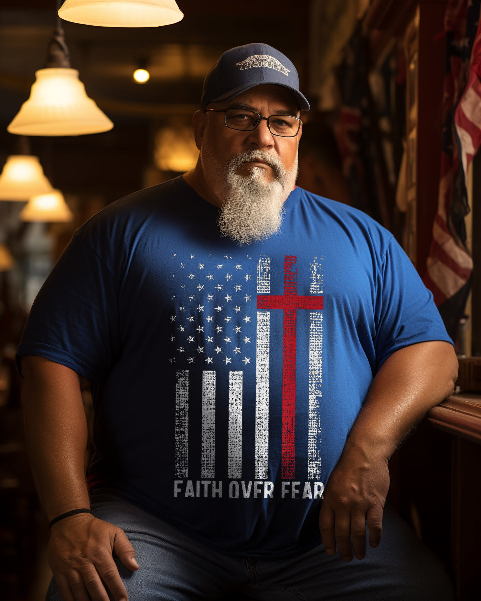 Faith over Fear, Men Plus Size Oversize T-shirt for Big & Tall Man