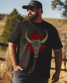 Men's western bull head print Plus Size T-shirt