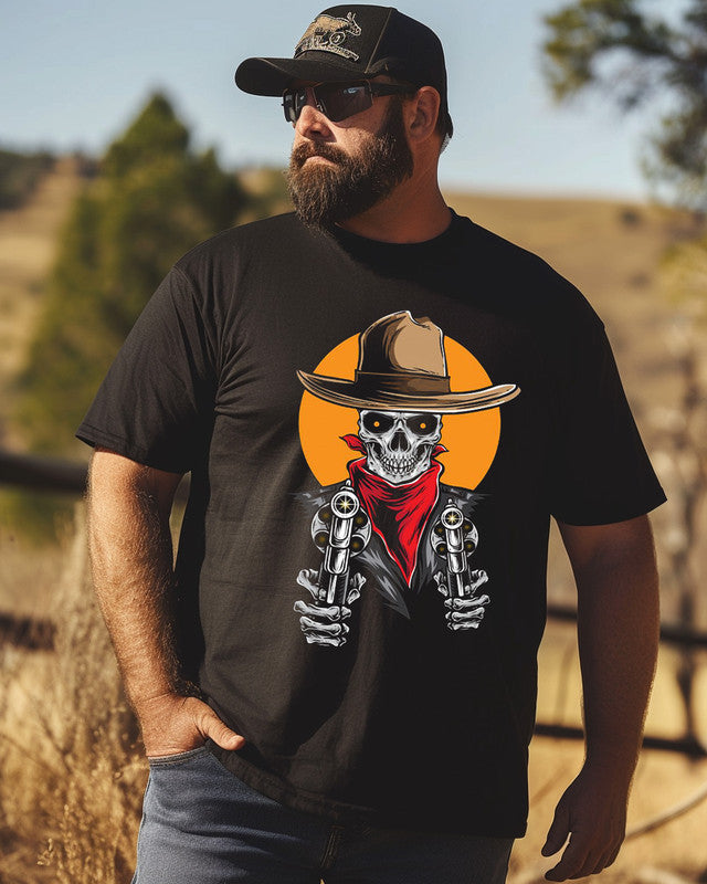 Men's Personalized skull western cowboy print Plus Size T-shirt