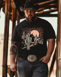 Men's western cactus sunset print Plus Size T-shirt