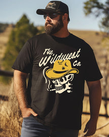Men's Skull Western Cowboy Letter Print Plus Size T-shirt