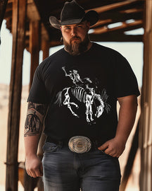 Men's simple western cowboy skull print Plus Size T-shirt