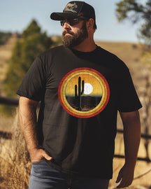 Men's western cactus print Plus Size T-shirt