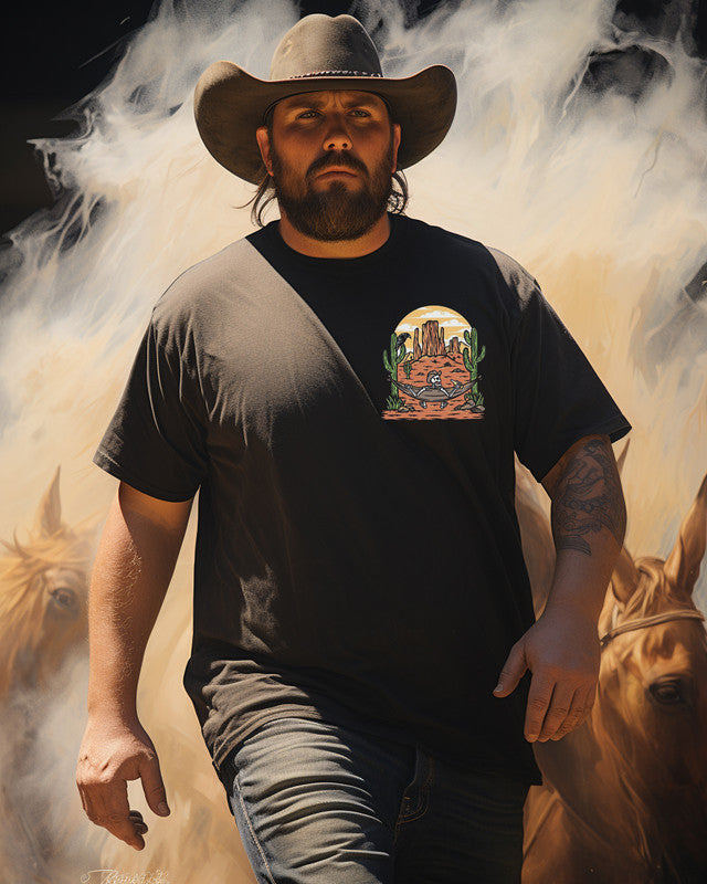 Men's comic skull western cowboy print Plus Size T-shirt