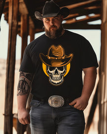 Men's skull western cowboy print Plus Size T-shirt