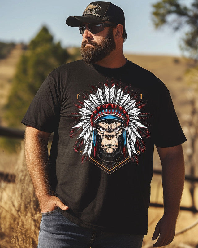 Men's Indian monkey printed Plus Size T-shirt