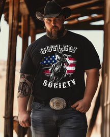 Men's American flag western cowboy print Plus Size T-shirt