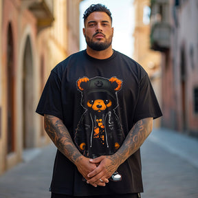 Men's Cartoon Bear Graphic Print Plus Size T-Shirt & Short
