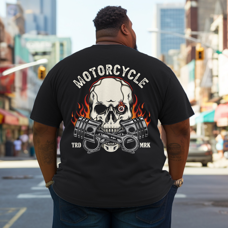 Men's MOTORCYCLE Skull Engine Print Plus Size T-Shirt & Short